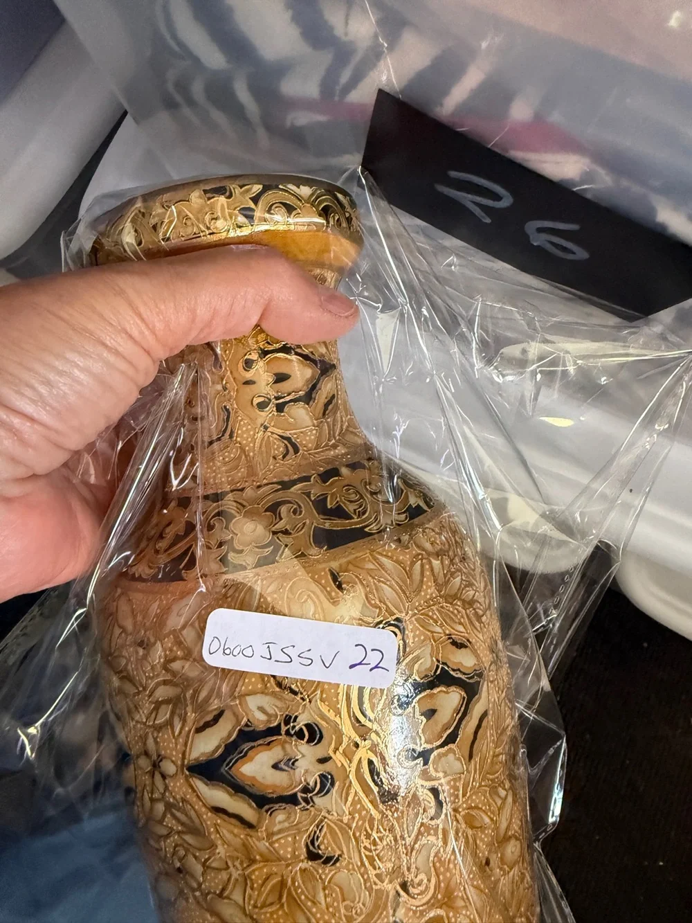 Japanese Satsuma Style Moriage Vase Vintage Gold Black Floral Relief Pottery 12” - Picture 10 of 10